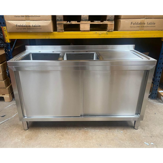 Double Bowl Sink Cupboard - 1500mm - Right Hand Drainer