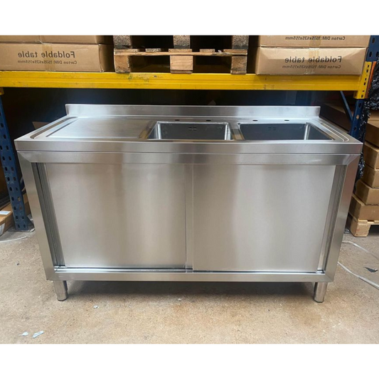 Double Bowl Sink Cupboard - 1500mm - Left Hand Drainer