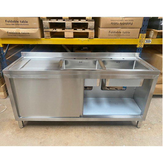 Double Bowl Sink Cupboard - 1800mm - Left Hand Drainer