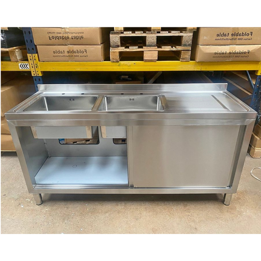 Double Bowl Sink Cupboard - 1800mm - Right Hand Drainer