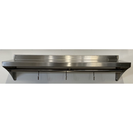 Stainless Steel Wall Shelf With Hook Rail - 900x300mm