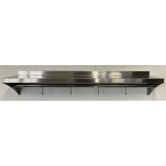 Stainless Steel Wall Shelf With Hook Rail - 1200x300mm