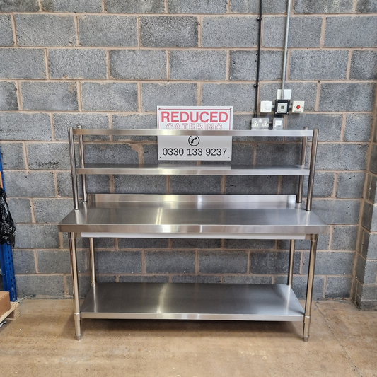 Stainless Steel Wall Prep table - 1800x600x900mm (WxDxH) With Double Chefs Gantry