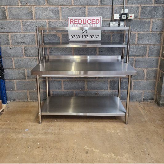 Stainless Steel Wall Prep table - 1500x600x900mm (WxDxH) With Double Chefs Gantry